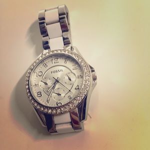 Fossil white and steel watch
